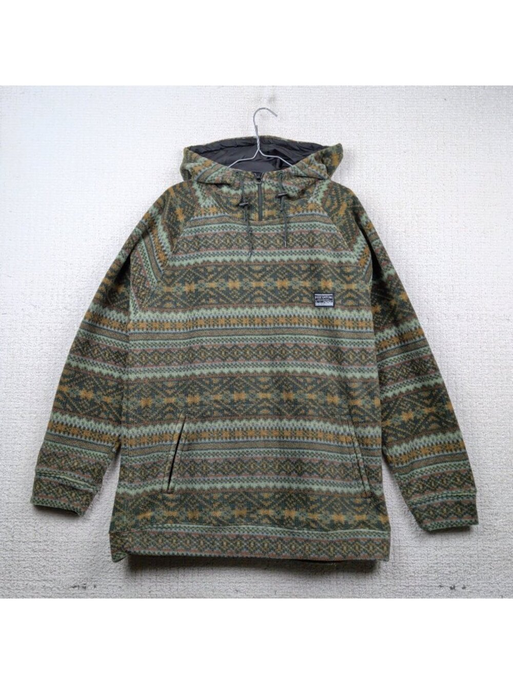 Free Nature Polar Fleece Aztec Boho Southwestern Forest Green Hood Zip Jacket L